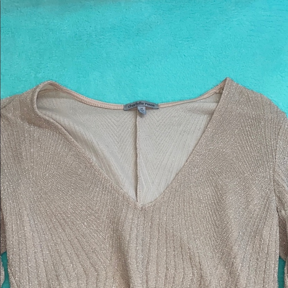 Sparkly holiday edition nude v-neck bodysuit